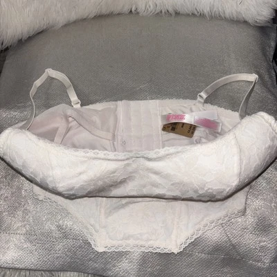 全新 Victoria's Secret 粉色 蕾丝文胸 女式 M 码 中号 白色 花卉   — 第 1/4 张图片