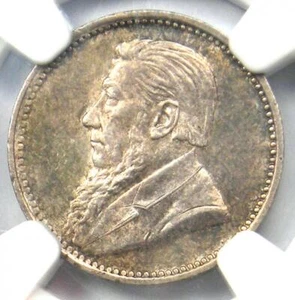 1897 South Africa Threepence (3D) - NGC MS62 - Rare Date BU UNC Zar Coin - Picture 1 of 4