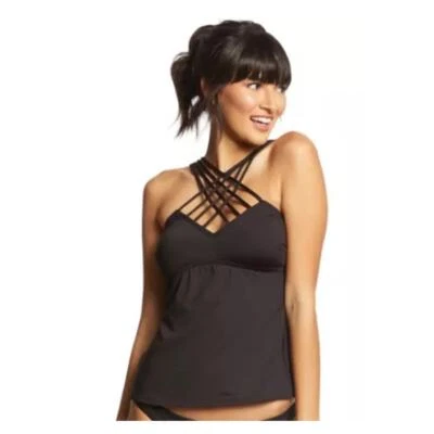 Conjunto Tankini Kenneth Cole Negro Sólido Sexy Tirantes Talla Pequeña Tónico Abdomen Foto 1 de 4