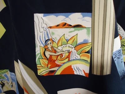 Tropical Hula Girls American Railway Express 广告 L 夏威夷衬衫 — 第 1/4 张图片