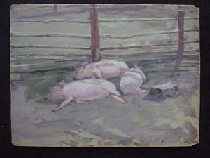 Konstantinovna o.ä - Russischer Maler - Drei schlafende Schweine von 1937 - Bild 1 von 16