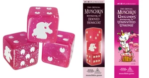 Unicorn d6 Dice Set w/ Munchkin Promo Bookmarks Hooved Homicide Uninvited Unions - Picture 1 of 5