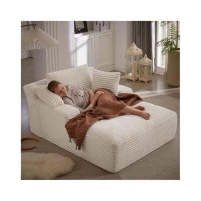 Fluffy Chaise Sofa Bed, Cozy Corduroy Upholstery with Supportive Armrests - Изображение 1 из 4