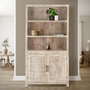 Shabby Chic Mueble madera natural blanco cómoda con cajón y estanterías vintage - Imagen 1 de 8