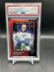 2017-18 OPC Platinum TAGE THOMPSON Retro Marquee Rookie Red Rainbow Auto  PSA 10
