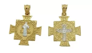 14k Gold Fancy San Benito St. Benedict Cross Medal Two-Tone Gold Pendant - Picture 1 of 4
