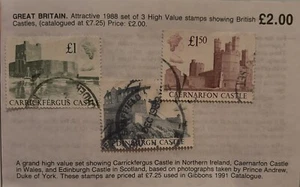 GB CASTLES 1988 HISTORY THEMATIC STAMPS 1 PAGE FROM OLD APPROVAL BOOK 09200524 - Picture 1 of 3