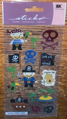 Sticko Treasure Pirate Ship Flags Captain PiaratSkulls Scrapbook Stickers Disney - Image 1 of 2