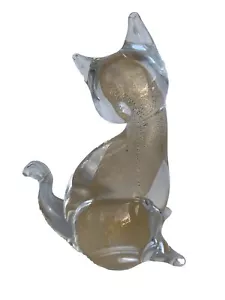 Vintage Murano Sommerso Art Glass Cat Sculpture Gold Dust Kitty Italy 6" x 4” - Picture 1 of 4