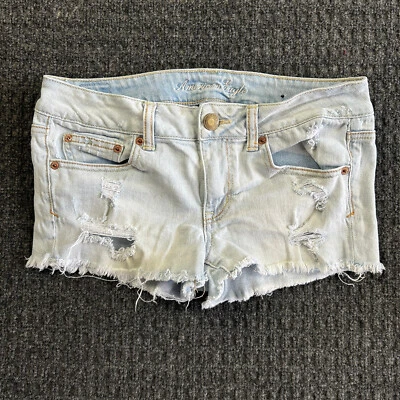 Vintage y2k American Eagle Stretch Denim Jean Shorts Booty 6 Distressed - Image 1 of 4