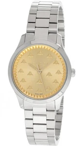 GUCCI G-Timeless 32MM Quartz Gold Dial SS Women's Watch YA1265035 - Picture 1 of 4