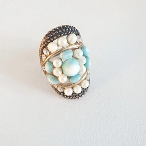 Damen Herren Ring mit Perlen und Schmucksteinen Statement Schmuck Vintage - Bild 1 von 4