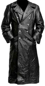 Designed New Men's Black Leather Long Trench Coat Real Lambskin Full Length Coat - Picture 1 of 8