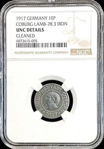 1917 SAXE COBURG GOTHA GERMAN STATES 10 PFENNIG IRON COIN NGC UNC DETAILS - Picture 1 of 2