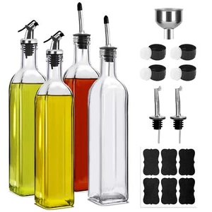 4 Pack 17oz Olive Oil Dispenser Bottles 500ml Clear Glass Vinegar Cruet with ... - Picture 1 of 7