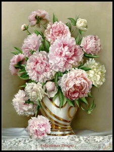 Peony Flowers - Chart Counted Cross Stitch Patterns Needlework DIY DMC Color - Picture 1 of 2