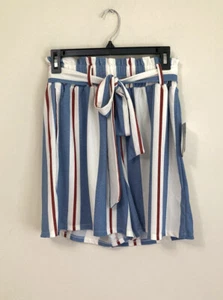 NWT Lularoe Ella Paper Bag Shorts Women's XS Stripes Blue White Belted Pockets - Picture 1 of 9