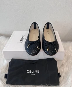 NIB CELINE Triomphe Logo Les Ballerines Ballerina Laces Babies Alma Flats 39.5 - Picture 1 of 9