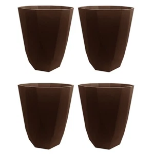 [Set of 4] Plant Pots Indoor 24cm Diameter Plastic Decorative Flowerpot - Brown - Picture 1 of 23