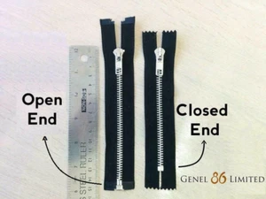 SCHWARZER REISSVERSCHLUSS 4""-32"" METALL SILBER ZÄHNE OFFENES UND GESCHLOSSENES ENDE JEANS KISSEN RUCKSACK - Bild 1 von 7