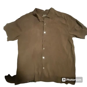 Brandini Pure Silk Men's Brown Button up short sleeve Size Medium - Picture 1 of 2