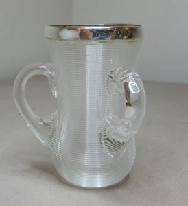 ANTIQUE BRITISH MINIATURE STERLING SILVER TOPPED THREE HANDLED GLASS BUD VASE - Picture 1 of 6
