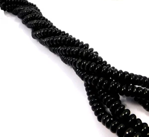 100% Natural Black Obsidian Gemstone Beads Strand Rondelle 15 Inch Wholesale Lot - Picture 1 of 12