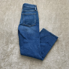 Good American Women's Dark Blue High Waisted Double Button Straight Leg Jeans