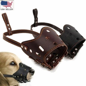 US Adjustable Anti-Biting Pet Dog Soft PU Leather Muzzles Mouth Mesh Cover Masks - Picture 1 of 16