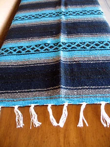 True Grit Falsa ONWT-Aqua/Navy Southwest Southwestern Serape Blanket Afghan - Picture 1 of 4