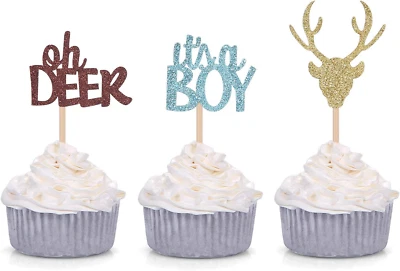 Toppers para cupcakes Oh Deer It'S a Boy para decoraciones de fiesta de baby shower masculino (24 Co Foto 1 de 4
