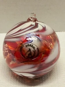 Zorza mundgeblasene handgefertigte Glaskugel aus Polen Ornament rot/weiß - Bild 1 von 6