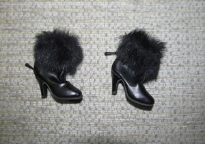 Black Fur Trim Ankle Boots To Fit 17" Tonner Ellowyne Wilde Dolls - EXC COND!! - Picture 1 of 2