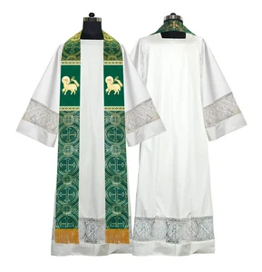 Liturgical Green Pastor Stole with Lamb Motif | Priest & Clergy Vestment - Picture 1 of 2