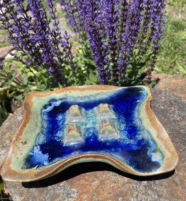 ARTE CERÁMICA GEODA VIDRIO CREPITANTE JABONERA AZUL VERDE 6”x 5” Foto 1 de 4