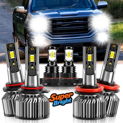 For GMC Sierra 1500 2007-2013 Front LED Headlight High/Low Fog Light Bulb 6Pcs - Image 1 of 4
