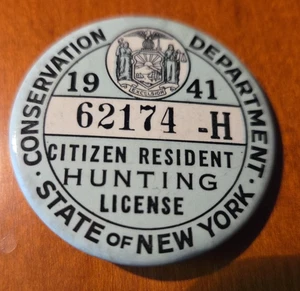 1941 NEW YORK CACCIA De LICENZA SPILLA DISTINTIVO - Foto 1 di 2