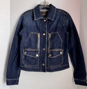 Ralph Lauren LRL Denim Blue JEAN JACKET~Brass Snaps & Zippers ~ Size SMALL - Picture 1 of 16