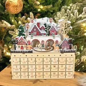Christmas Advent Calendar with 24 Drawers 2024 Wooden House Sculptures Xmas - Picture 1 of 7
