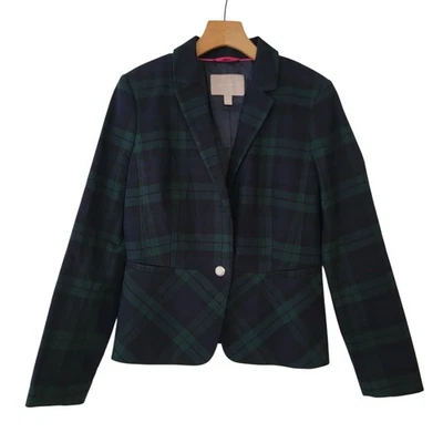 Banana Republic Blazer Green Blue Plaid Tailored One Button Women's 12  NWOT - Image 1 of 4