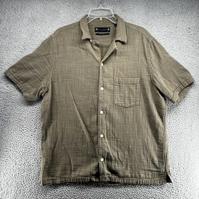 Camisa AllSaints Para Hombre Grande Oliva Calce Relajado Manga Corta Cuello de Campamento Abotonada Foto 1 de 4