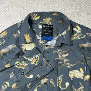 KAVU Hybrid animals Zebra Mens Sz L Long Sleeve Shirt Sasquatch Button Up - Picture 1 of 8