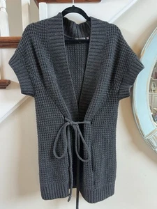 VINCE Charcoal Gray Cashmere Wool Textured Cap-Sleeve Cardigan Sweater Size M - Picture 1 of 7