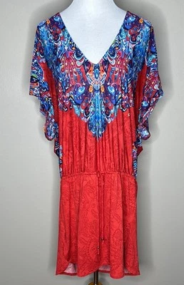 Lauren Ralph Lauren Mujer Natación Encubrimiento Vestido Talla L Rojo Estampado Cuello en V Cordón Foto 1 de 4