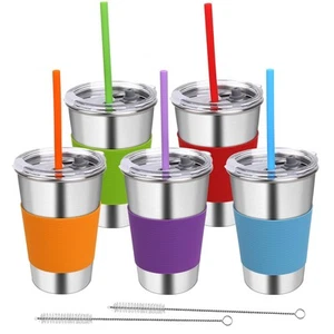 Stainless Steel Cups, 5 Pack 16oz Kids Drinking Glasses Spill Proof Metal Tum... - Picture 1 of 8