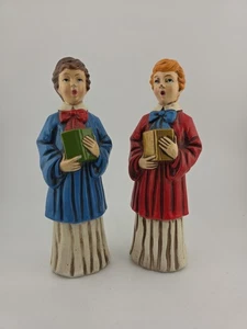 Pair Vintage Chalkware Choir Boys Red/Blue Robes Figurines 1960s Japan - Picture 1 of 5