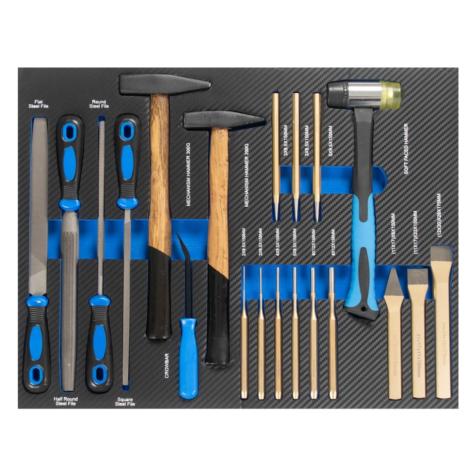 Hammer Feilen Durchschläger Körner Meißel Profi Werkstattwagen Einlage 20 tlg.  - Bild 1 von 1