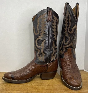 Tony Lama 8827 Men’s 7.5 D Cowboy Boots Full Quill Ostrich Neoprene Sole USA - Picture 1 of 23
