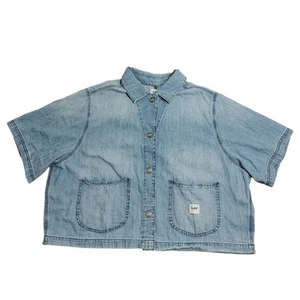 Giacca da lavoro vintage Lee manica corta lavoro donna etichetta XXL blu denim cappotto a scatto - Foto 1 di 12