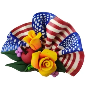 American Flag Yellow Roses Sculpture Cake Topper Decorations Decor USA Gift Cute - Picture 1 of 16